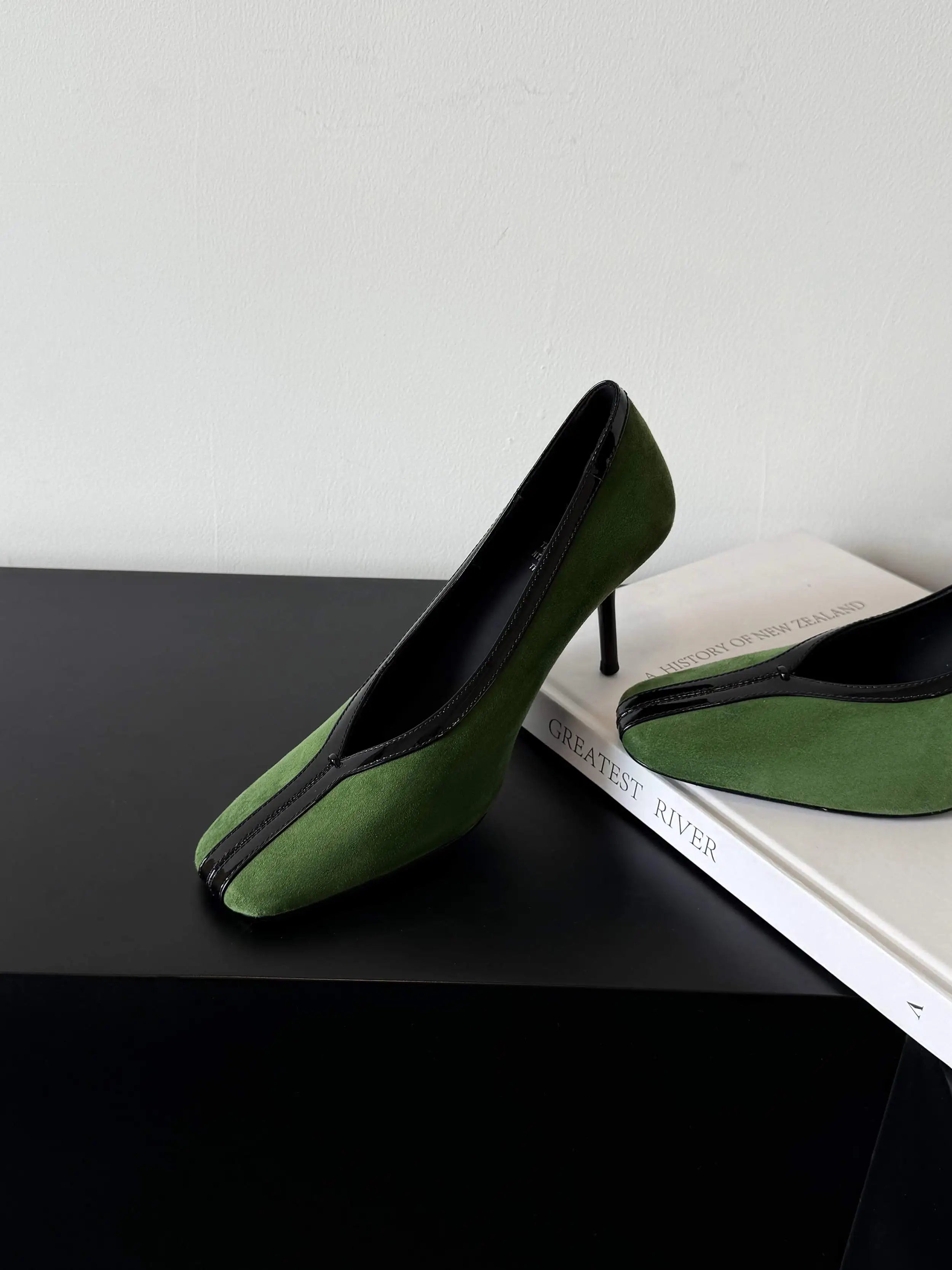 Krazing Pot Superstar Kid Suede Shallow Square Toe High Heels Spring Autumn Shoes Office Lady Party Wedding Dress Women Pumps
