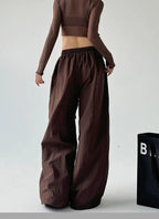 Y2k Hiking Straight Wide Pants Men Streetwear Cargo Paratrooper Pants Casual Brown Quick Dry Pocket Summer Travel Sport Trousers