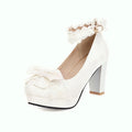 Summer 2025 Ladies Heels Platform Cute Bow Lace Princess Mary Jane Lolita Shoes Party High Heel Buckle Women Pumps Girls Sweet 8