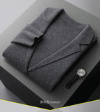 100% Pure Wool Cardigan Men's Spring And Autumn High-End Outerwear Sweater Casual Small Suit Jacket Olive Collar Sweater