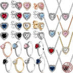 925 sterling silver heart-shaped ring necklace earrings sparkling luxury crystal women's jewelry set holiday surprise gift