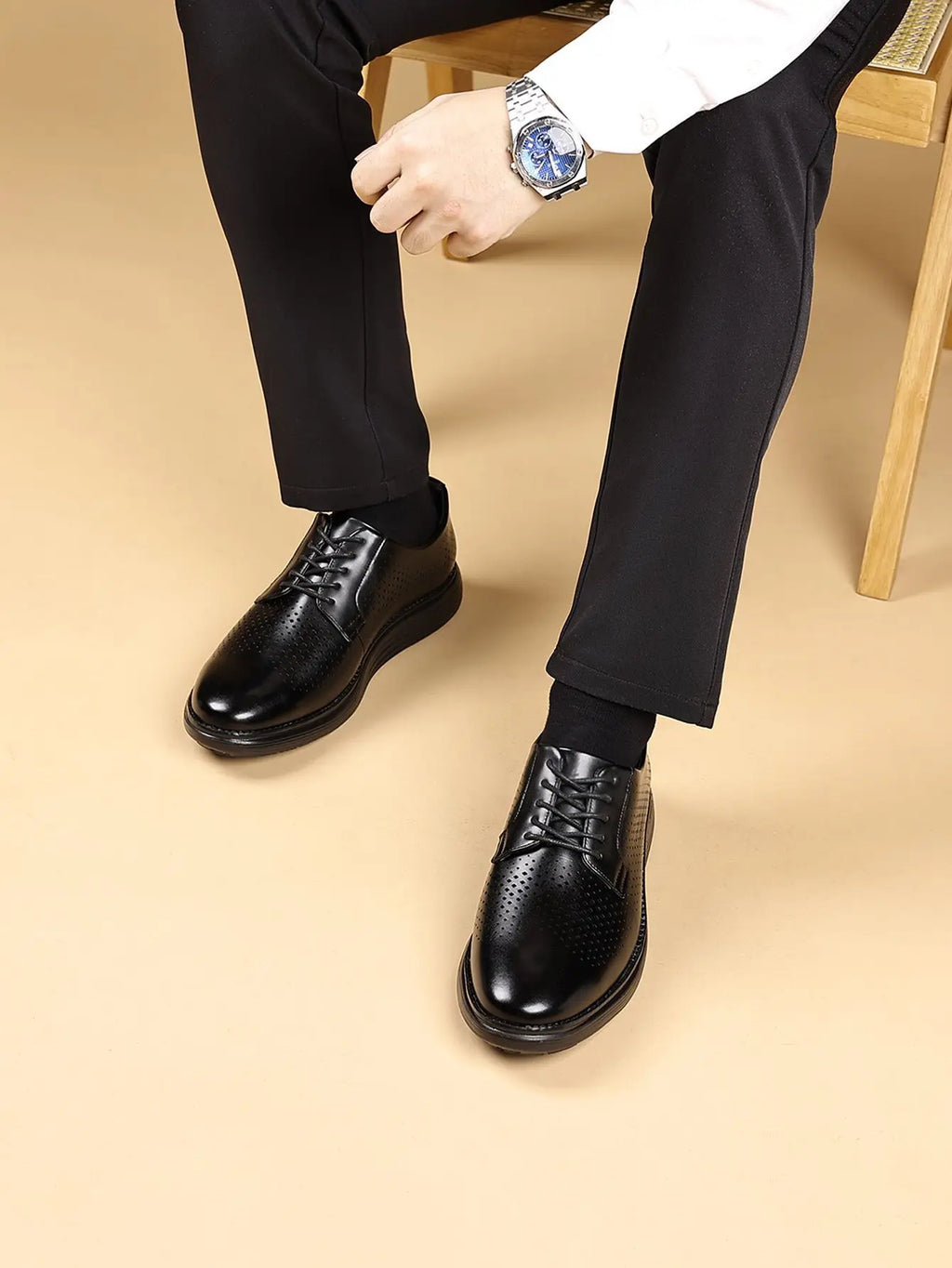 Men's Business Casual Leather Shoes Breathable Hollow Design Spring Summer Formal Shoes Comfortable Spring Summer Leather Footwe