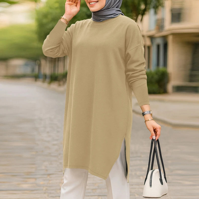 2026 ZANZEA Muslim Hijab Blouse Women Spring Long Tops Turkey Abaya Fashion O Neck Long Sleeve Knitted Shirt IsIamic Clothing