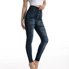 High Waist Faux Denim Jean Leggings Slim Elastic Seamless Skinny Pencil Pant Summer Female Workout Fashion Denim Jeans Leggings