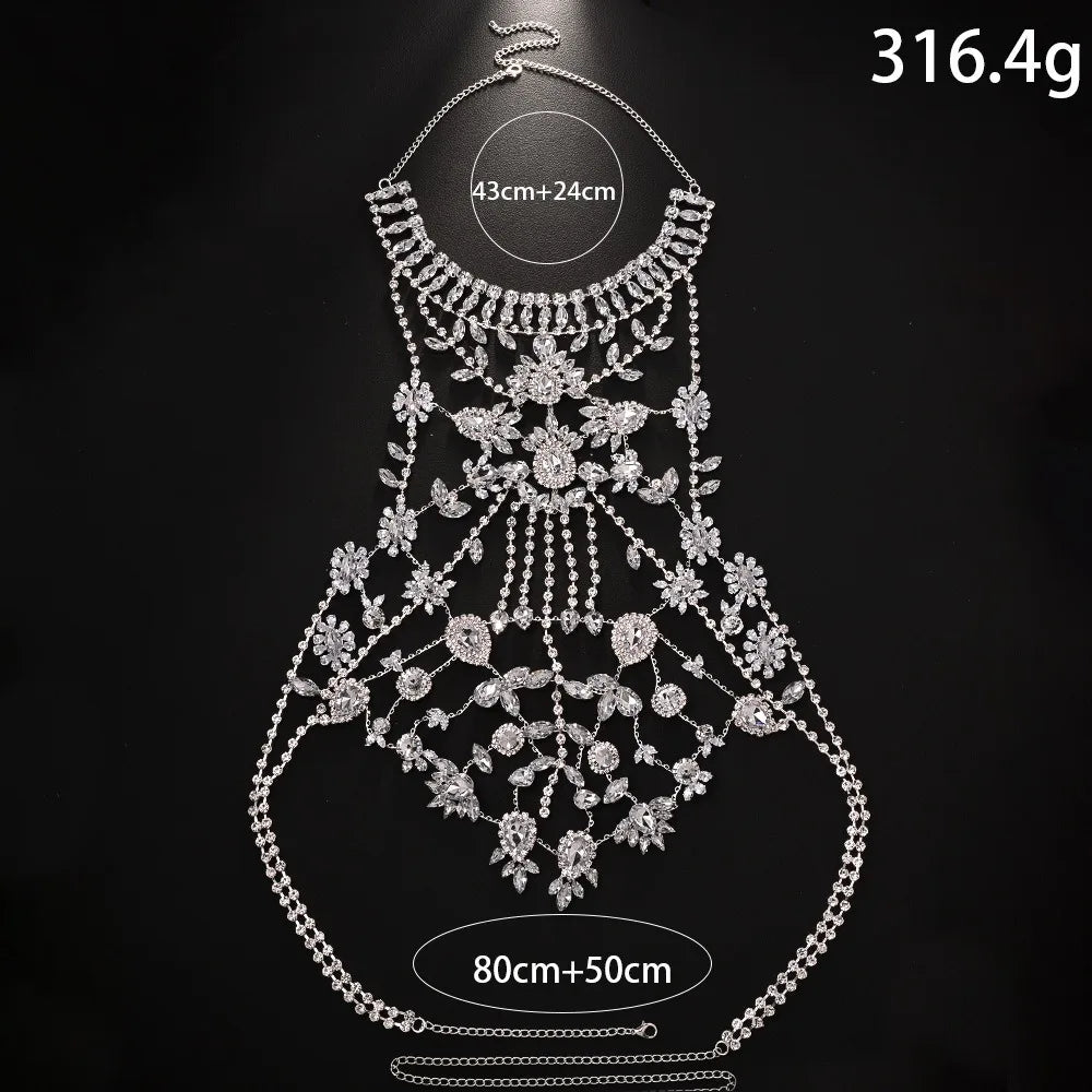 New Arrival Exaggerated Rhinestone Body Chain Fashion Evening Party Shiny Chest Chain Accessories Women Body Chain Jewelry