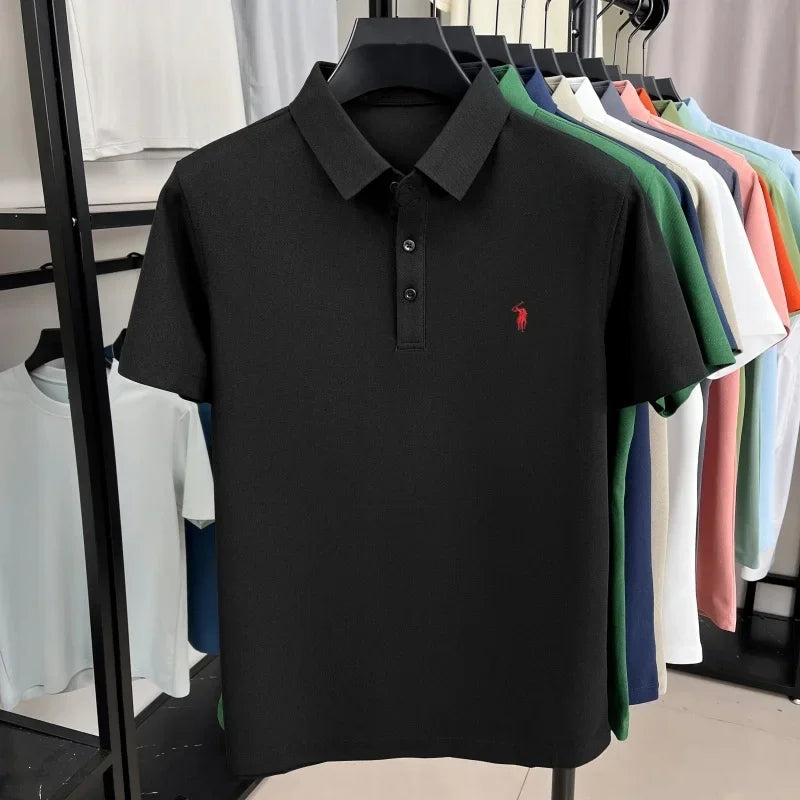 Luxury brand pony embroidered short sleeve men's polo shirt new business casual breathable summer comfort high-end Paul T-shirt