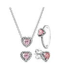 925 sterling silver heart-shaped ring necklace earrings sparkling luxury crystal women's jewelry set holiday surprise gift