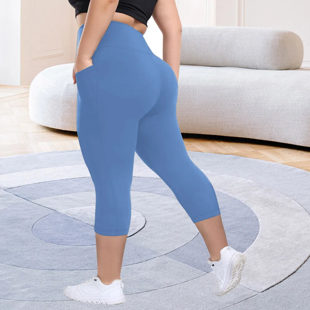 Women High Waist Plus Size 7/8 Yoga Leggings with Pockets Milk Silk Breathable Sport Women's pantss Base Leggings for Fitness