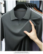 100%  Lyocell Knitwear 2025 Men Spring Summer Trendy Turn Down Collar Knit Tees Short Sleeve Breathable Knit Tops