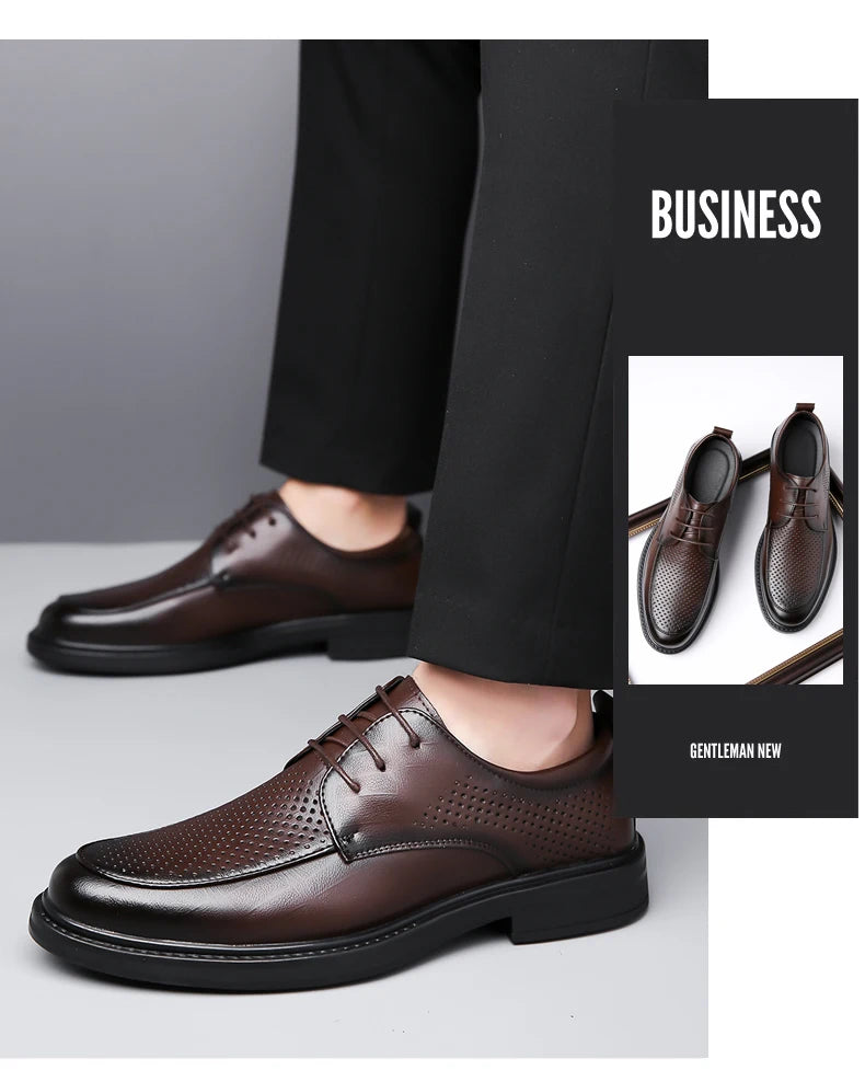 2026 Summer Hollow Out Breathable Deodorant Genuine Leather Business Dress Shoes British Style High-end Formal Shoes Hot Sale