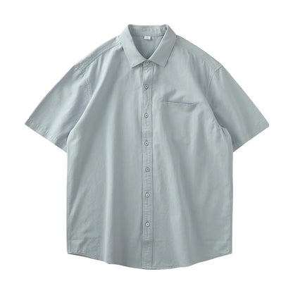 Dukeen Heavyweight Short-Sleeved Shirt Men's Summer Solid Color Lapel Pocket Casual Shirt Cotton White Shirts