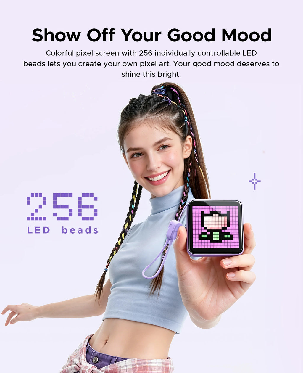 ORICO 5000mAh Pixel Art Power Bank with Built-in USB-C Cable 256 LED Beads Custom DIY Portable Charger for Smartphones