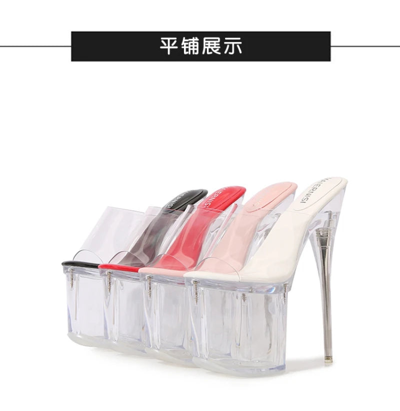 Fashion Crystal Car Model Nightclub Princess Extra Slim Heels Waterproof Platform Hatred Sky High Transparent Super High Sandals