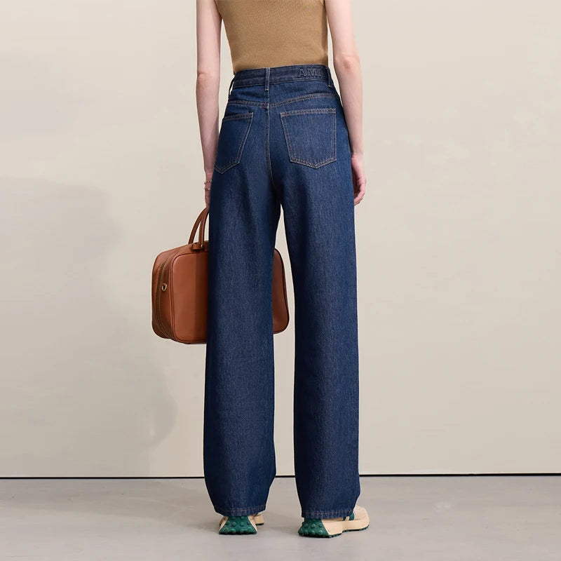 Amii Women's Jeans 2026 Autumn New Casual Letter Embossed Cotton Denim Trousers Women's Retro Versatile Straight Pants 12641115