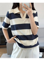 WinvyNee Summer Half Sleeved Women's Solid Polo Shirt Casual Cotton Striped Top T-shirt Women Clothing Casual Knitted A1002022