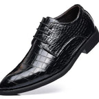 Mens Brown Crocodile Embossed Leather Dress Shoes Pointed Toe Lace Up Oxfords Formal Business Office Wedding Party Wear Comforta