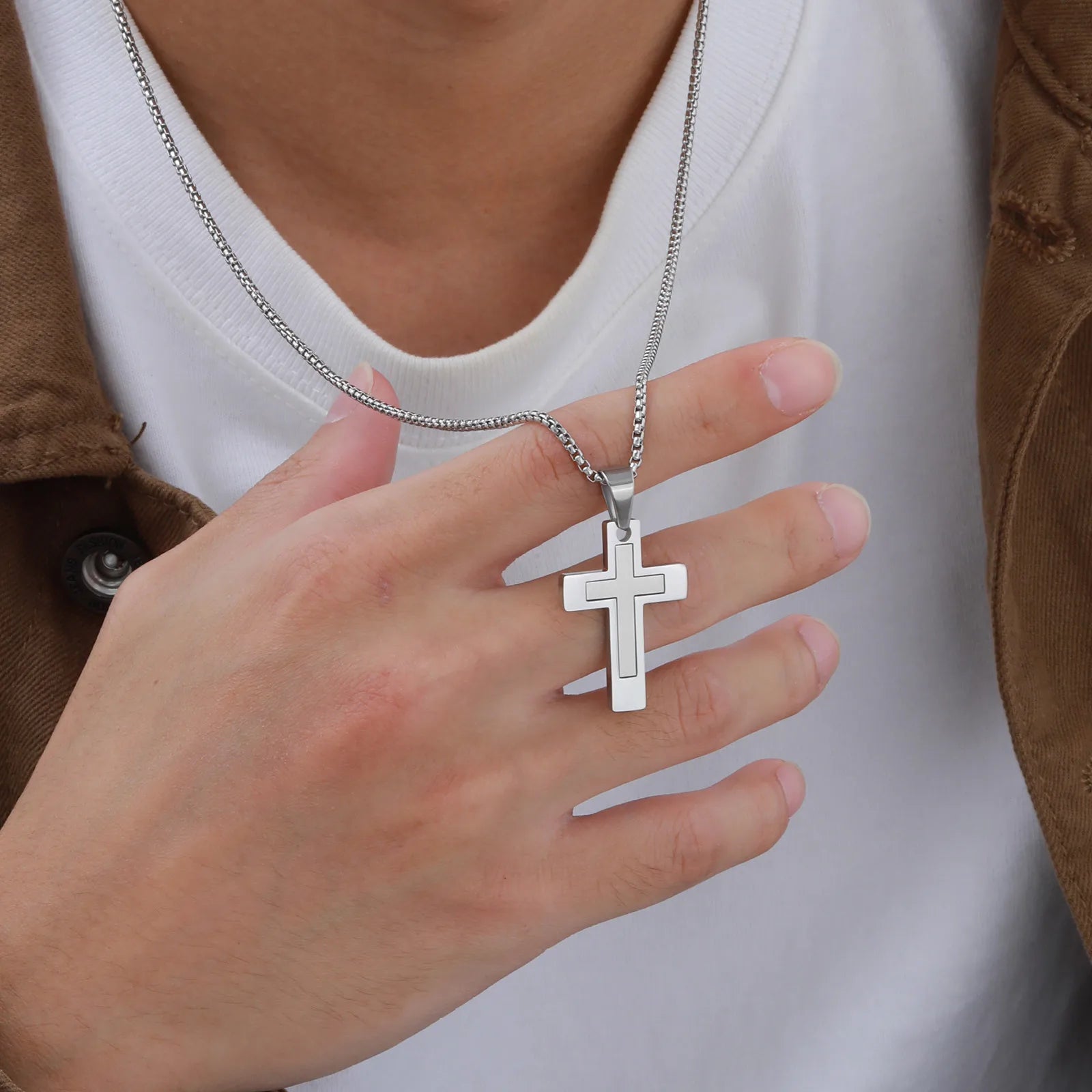 Cross Pendant Necklaces for Men Boys,Waterproof Stainless Steel Necklace,Christian Religious Faith Prayer Jewelry Gift