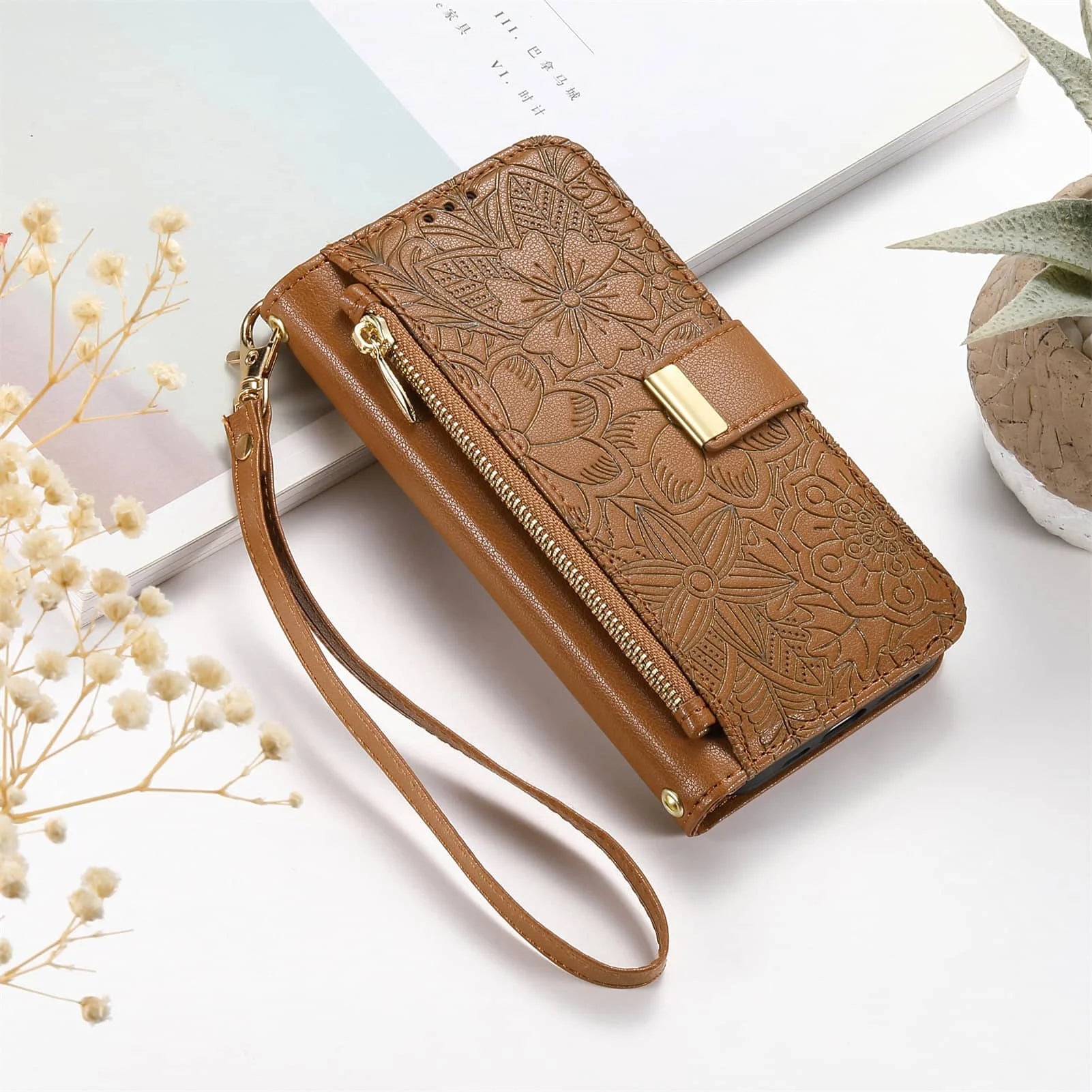 Compatible with iPhone 17/16e/15/14/13/12 Pro Max 16 Plus Lanyard Zipper Wallet Case Dual Card Holder Flip Stand Magnetic Buckle