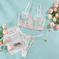 Sexy Girl Lingerie Set Sweet Fancy Underwear Embrodiery Fishbone Bra and Panty Set Hollow Gauze Female Underwear Erotic Lingerie