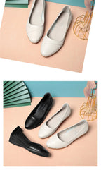 Women Fashion Light Weight Wedge Heel Comfort Spring Autumn Shoes Casual Sweet  Black Leather Soft Bottom Flat Shoes