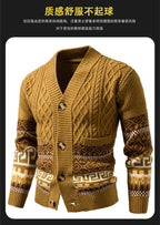 Men's Cable Knit Fair Isle Geometric Striped Cardigan V Neck Button Front Pocket Long Sleeve Sweater Autumn Winter Casual