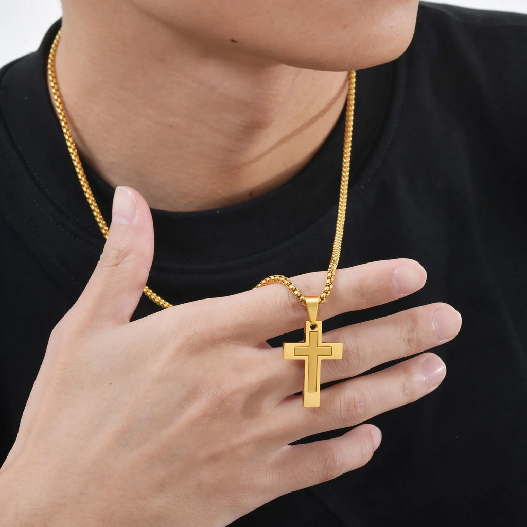 Cross Pendant Necklaces for Men Boys,Waterproof Stainless Steel Necklace,Christian Religious Faith Prayer Jewelry Gift