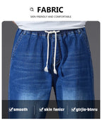 8XL Elastic Waist Men's Jeans, Loose Straight Leg Stretch Denim Pants, Plus Size Casual Streetwear, Big Size Relaxed Fit Trouser