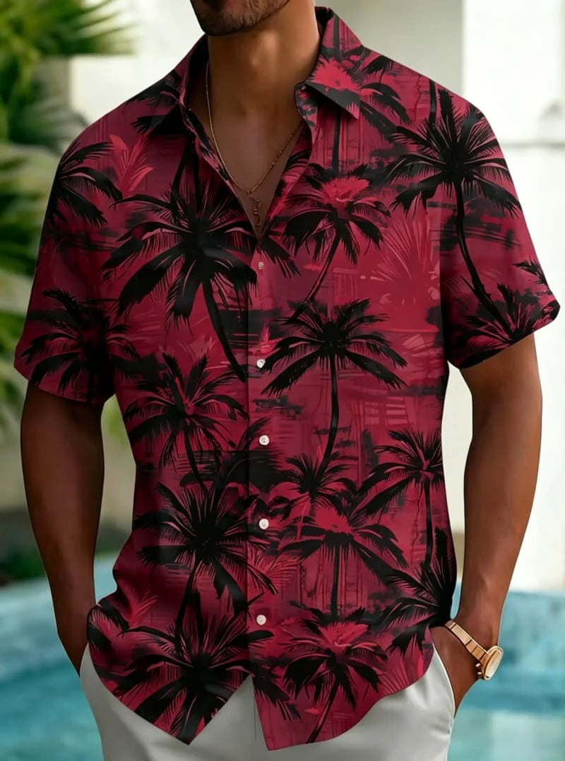 Men's  Tropical Plant Watercolor Print Shirt, Luxury Casual Design for Summer Vacation, Beachwear & Daily Style