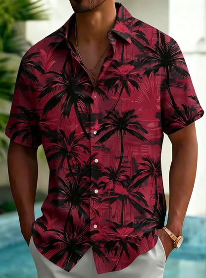 Men's  Tropical Plant Watercolor Print Shirt, Luxury Casual Design for Summer Vacation, Beachwear & Daily Style