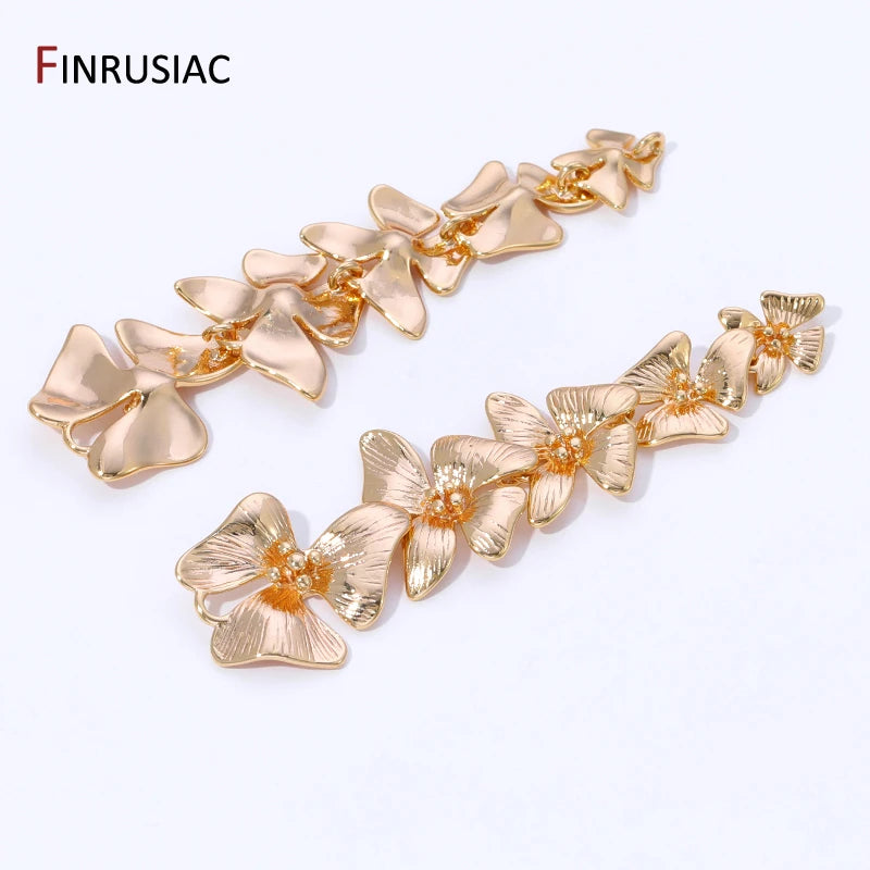 14K Gold Plated Brass Flower Tassel Pendant For Earrings Accessories,Flower Charms Pendant For DIY Jewelry Making Supplies