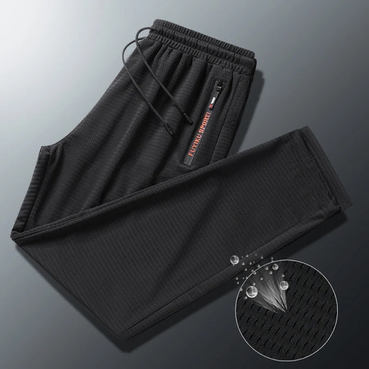 Men's Summer Ice Silk Jogger Sweatpants Zipper Pockets Breathable Running Gym Workout Athletic Mesh Pants Drawstring Design