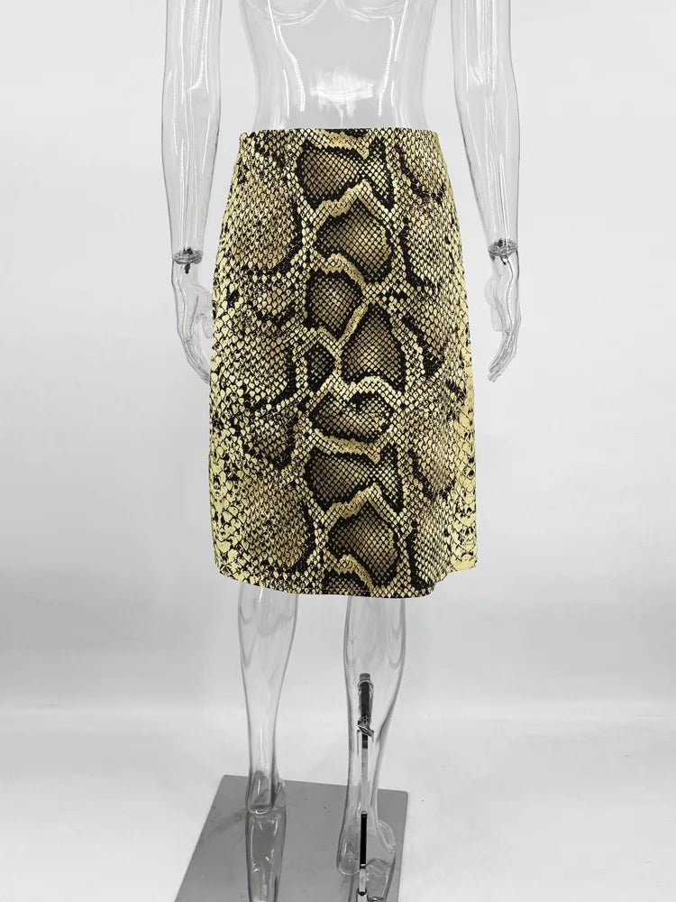 Tossy Snakeskin Printed Fashion Skirt Women's High Waist Slim Contrast Patchwork Commute Streetwear Female Vintage Y2k Skirt