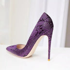 Purple Embossed Crocodile Effect Women Pointy Toe Slip On High Heel Shoes for Party Sexy Ladies Dress Stiletto Pumps