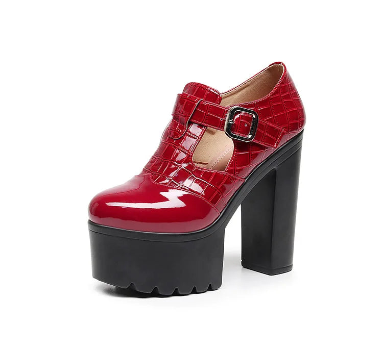 14cm Small Size 32-43 Elegant Patent Leather Mary Janes Chunky Platform Pumps 2025 Spring Block High Heels Shoes for Model Dress