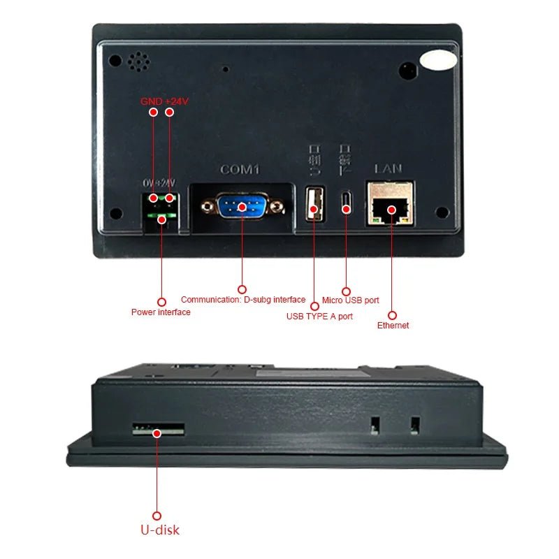 Huaqingjun 4.3 Inch LCD Touch Screen Ethernet RS485 232 Communication DC19-30V LAN RJ45 HMI for PLC