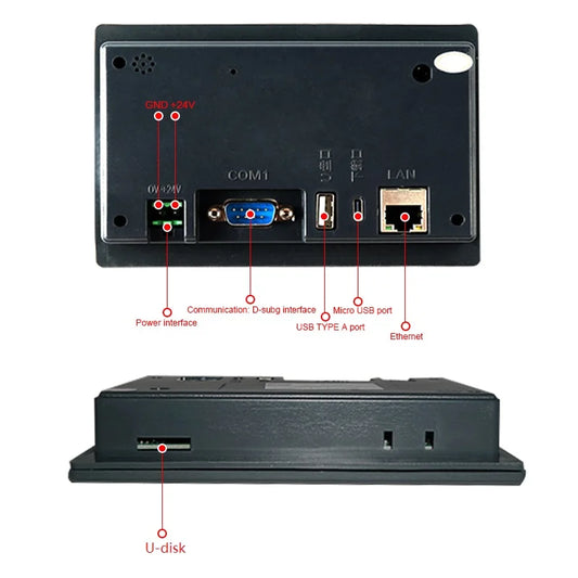 Huaqingjun 4.3 Inch LCD Touch Screen Ethernet RS485 232 Communication DC19-30V LAN RJ45 HMI for PLC