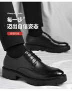 Men's Thick-Soled Low-Cut Business Formal Leather Shoes With Lace-Up Height Increase Groom's Wedding Shoes With Suit Shoes