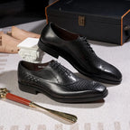 Men's Genuine Leather Oxfords Fashion Pointed Toe Wedding Party Dress Shoes Luxury Lace-Up Office Career Formal
