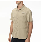 Summer Men's UPF 50+ Fishing Shirts, Lightweight Breathable Short Sleeve Cargo Shirt, Button Down Tactical Shirts Workout