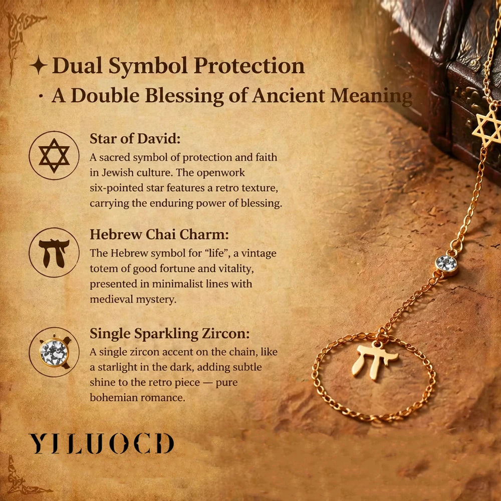 Jewish Star of David Hebrew Letter Chai Finger Bracelet Stainless Steel Adjustable Hexagram Zircon Bracelets Amulet Jewelry