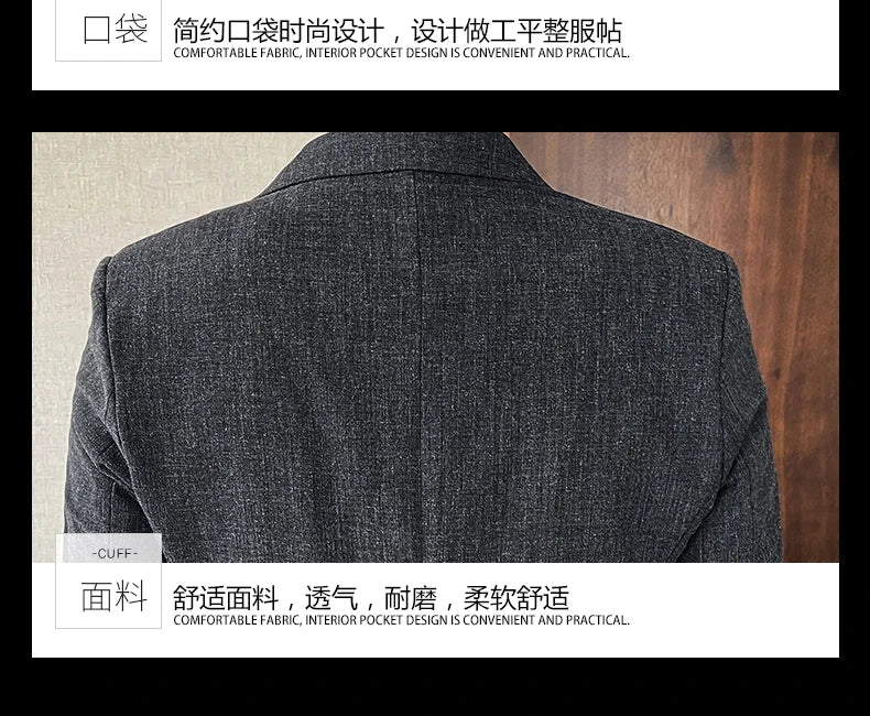 Men's Summer New Slim Fit 3/4 Sleeve Blazer Set Thin Seven-Point Sleeve Suit Outfit Casual Business Two-Piece Set