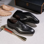 Men's Genuine Leather Oxfords Fashion Pointed Toe Wedding Party Dress Shoes Luxury Lace-Up Office Career Formal