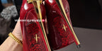 Red Bottom Metal Wand Sexy Sword Pointed Toe Thin Heel Evening Single High Heel Printed Bottom Comfortable Wear Ultra High Heels