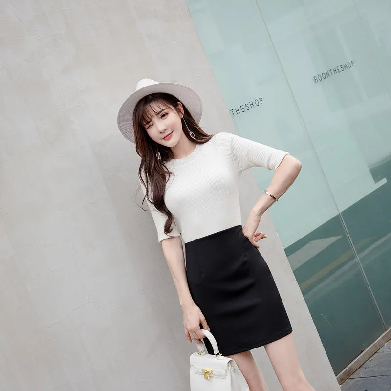 Ladies Casual Simplicity Elegant Trend New Style Summer High Waisted Hip Hugging Skirt Black Short Skirt Fashion Trend