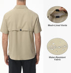Summer Men's UPF 50+ Fishing Shirts, Lightweight Breathable Short Sleeve Cargo Shirt, Button Down Tactical Shirts Workout