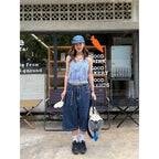 Harajuku Y2k Women's Light Blue Calf Length Cargo Jeans Baggy Denim Trousers Japanese 2000s Oversize Jean Pants Vintage Clothes