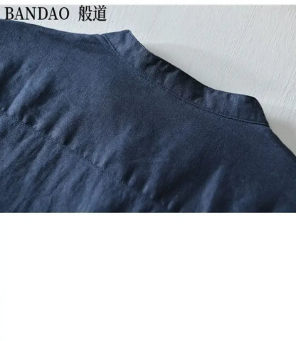 Chinese Style Spring and Summer Loose High-end Men's Linen Short-sleeved Cotton Linen Casual Breathable Shirt Collar T-shirt