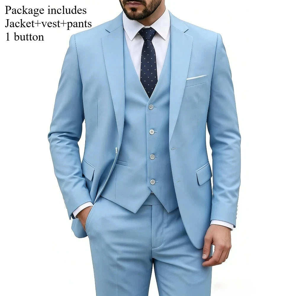 Men Suits For Wedding 3 Pieces 2 Set Elegant Slim Fit Jackets Pants Blazers Formal Outfit Fashion Business Classic 2026 Costume