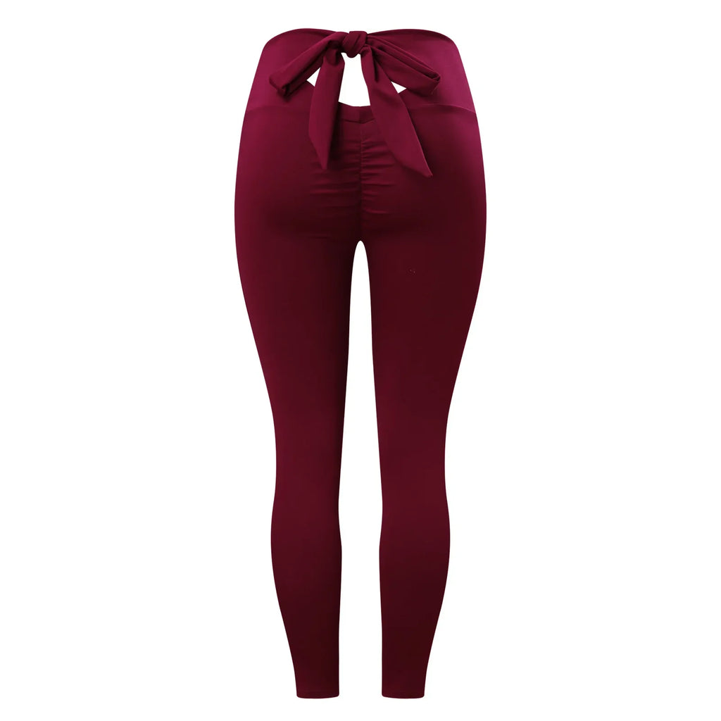Womens Butt Lift High Waisted Yoga Pants Tummy Control Bow-Knot Tie Workout Leggings Sport Tights Running Leggings