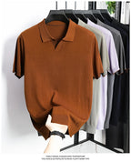100%  Lyocell Knitwear 2025 Men Spring Summer Trendy Turn Down Collar Knit Tees Short Sleeve Breathable Knit Tops
